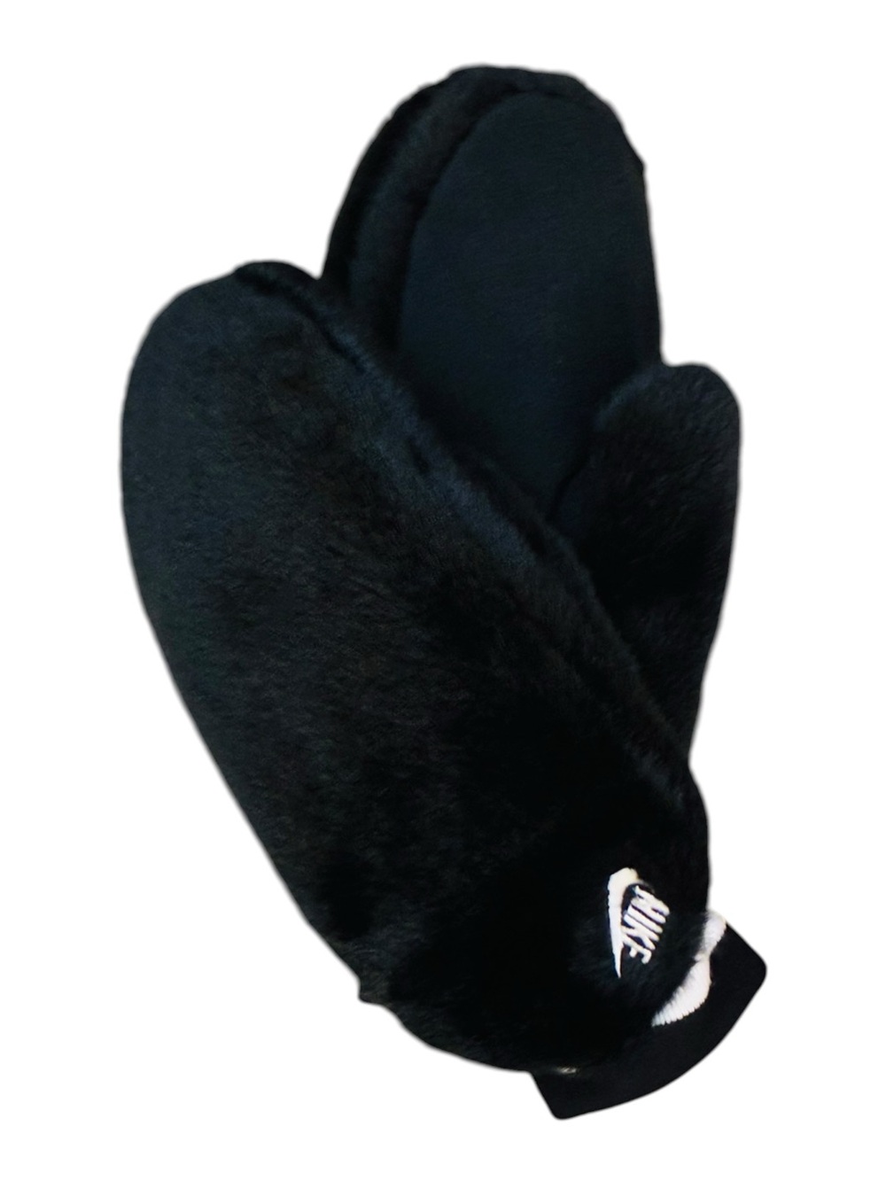 Nike Black Faux Fur Mittens with White Logo